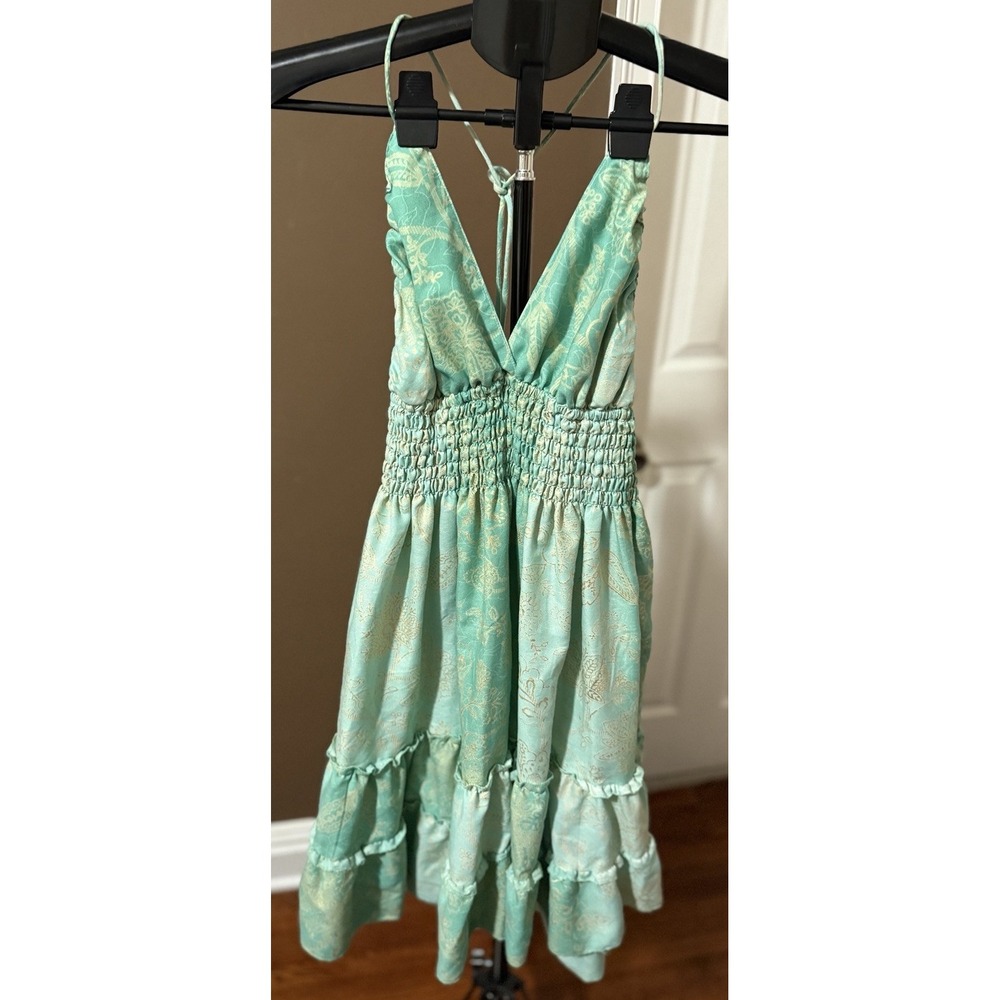 Zury Turquoise Paisley Boho Mini Dress One Size